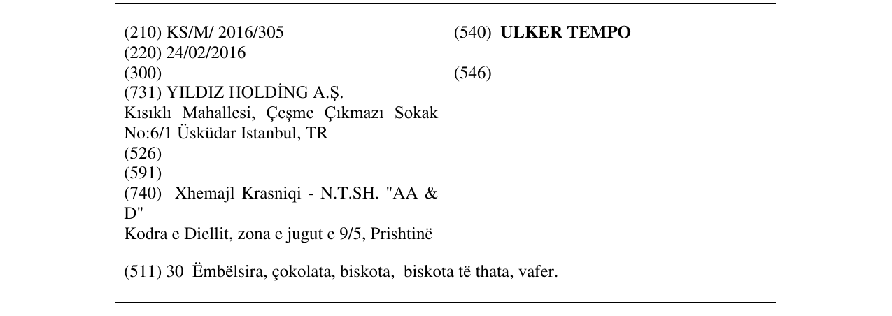 Zëri i markës ULKER TEMPO në buletin