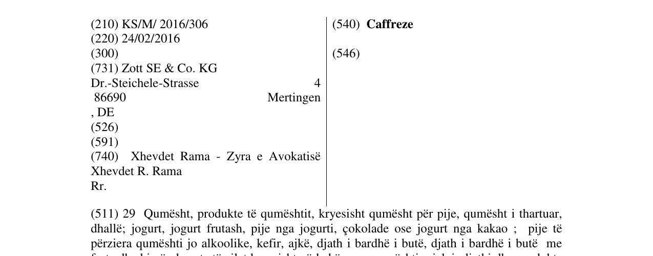 Zëri i markës Caffreze në buletin
