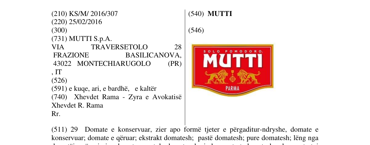 Zëri i markës MUTTI në buletin
