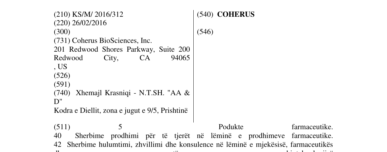 Zëri i markës COHERUS në buletin