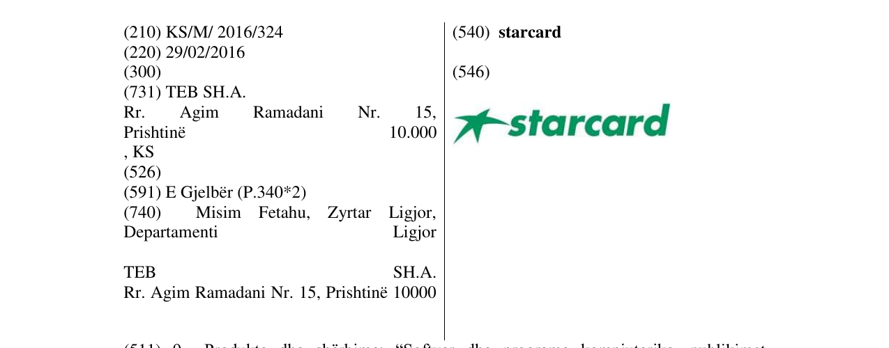 Zëri i markës starcard në buletin