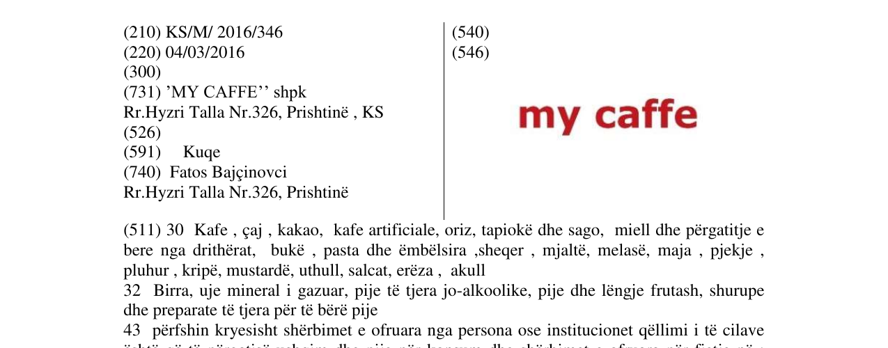 Zëri i markës my caffe në buletin