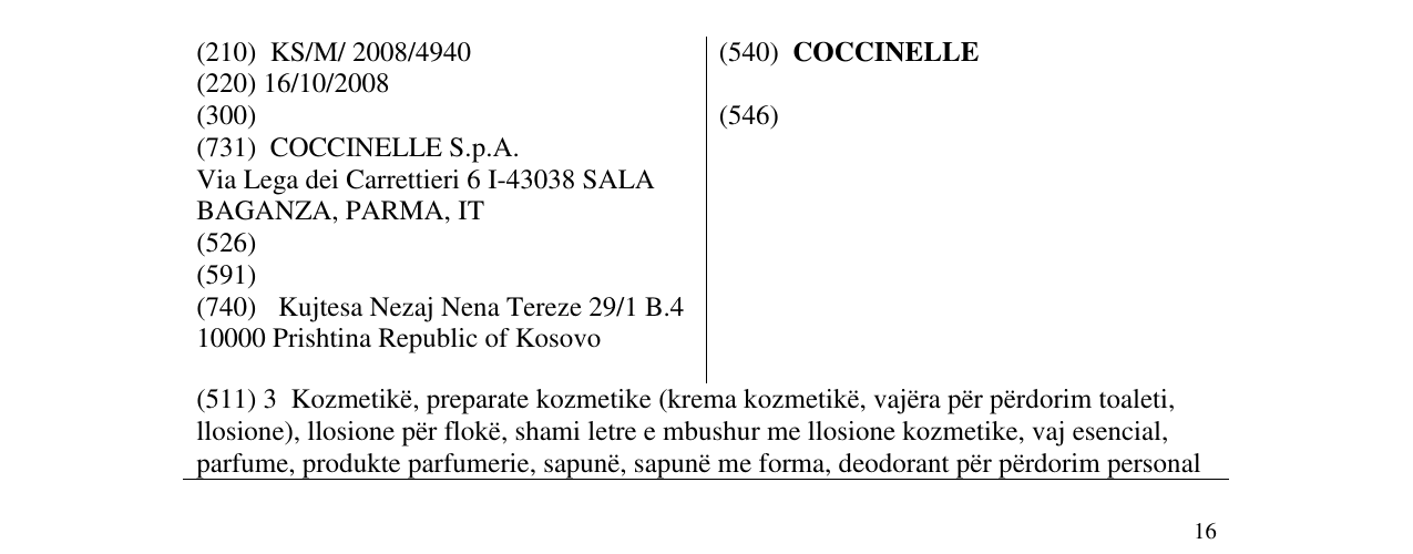 Zëri i markës COCCINELLE në buletin