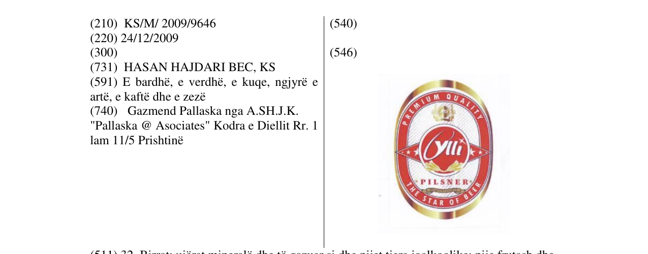 Zëri i markës YLLI PILSNER në buletin