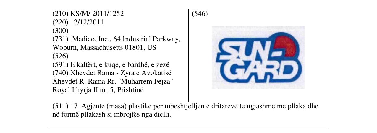 Zëri i markës SUN GARD në buletin