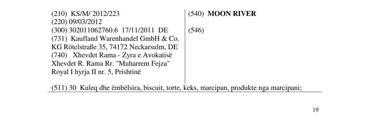 Zëri i markës MOON RIVER në buletin