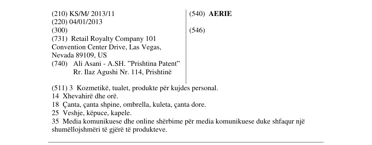 Zëri i markës AERIE në buletin
