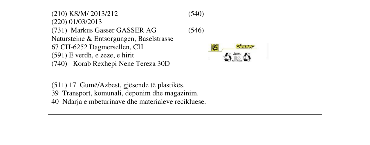 Zëri i markës Gasser në buletin