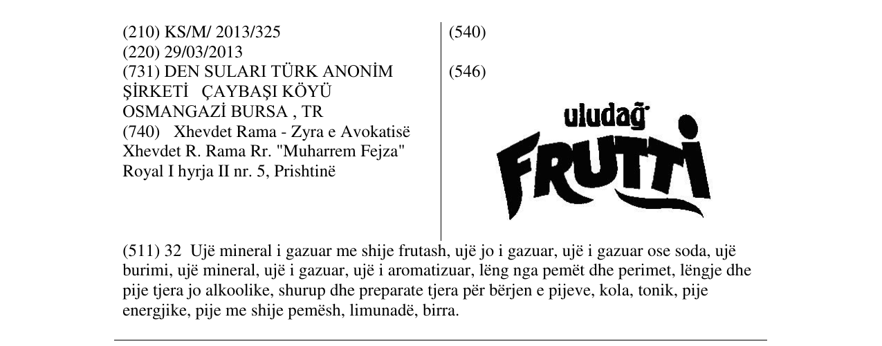 Zëri i markës uludag FRUTTI në buletin