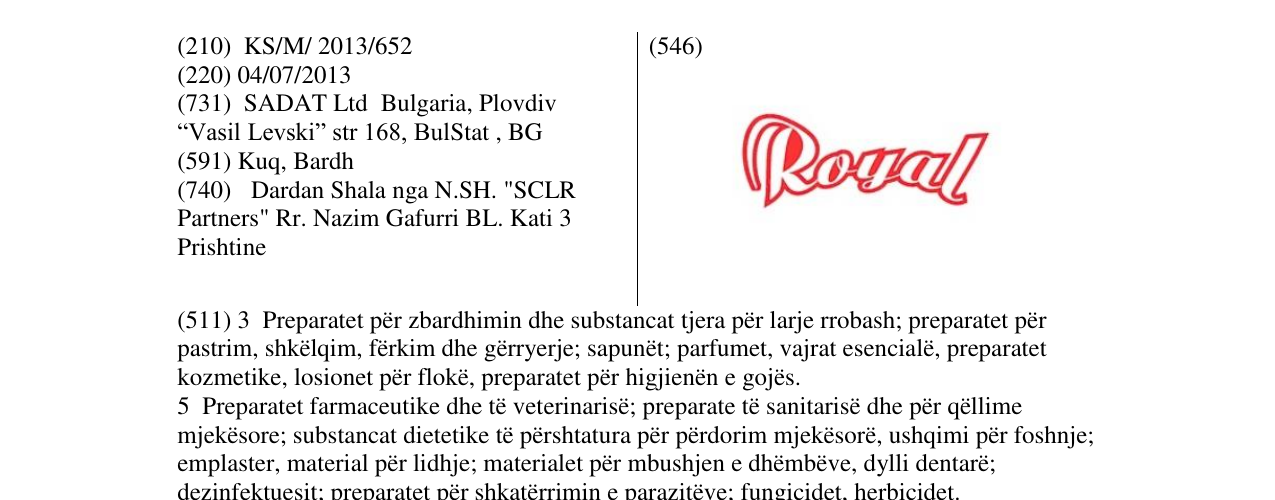 Zëri i markës Royal në buletin