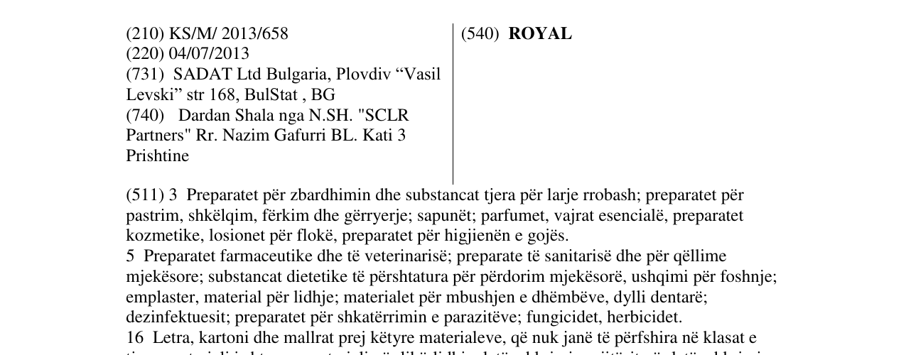 Zëri i markës ROYAL në buletin