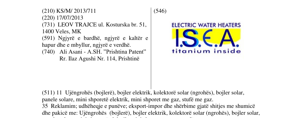 Zëri i markës I.S.E.A. titanium inside në buletin