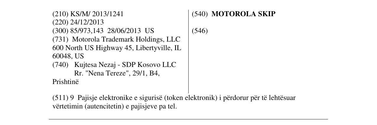 Zëri i markës MOTOROLA SKIP në buletin