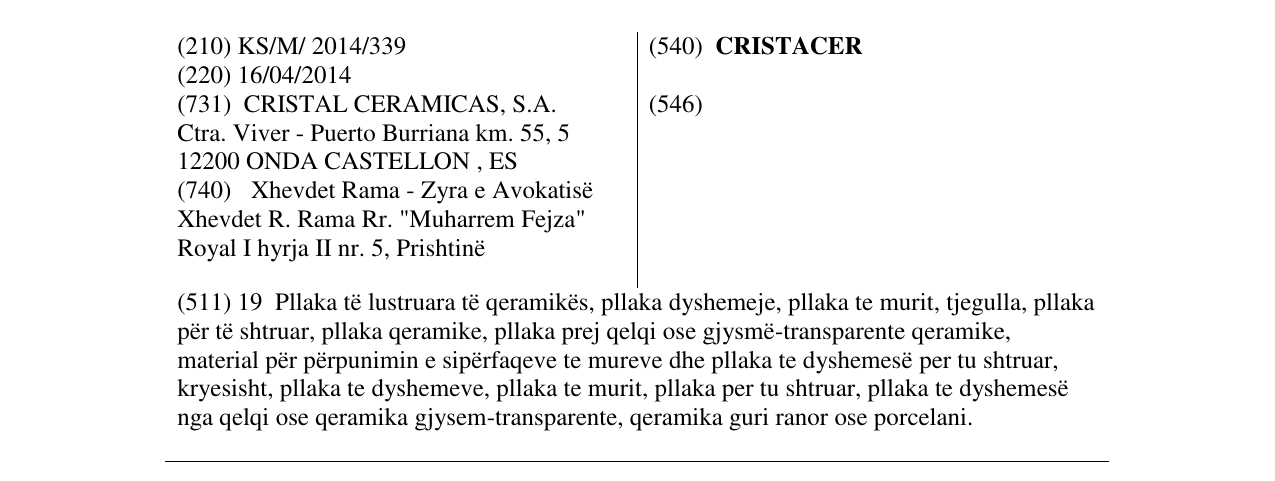 Zëri i markës CRISTACER në buletin