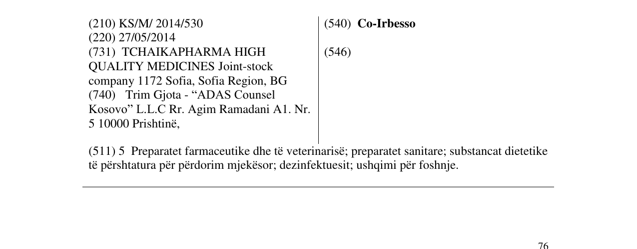 Zëri i markës Co-Irbesso në buletin