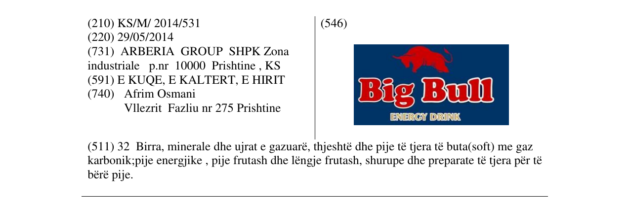 Zëri i markës Big Bull Energy Drink në buletin