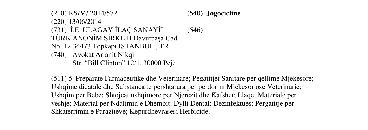 Zëri i markës Jogocicline në buletin