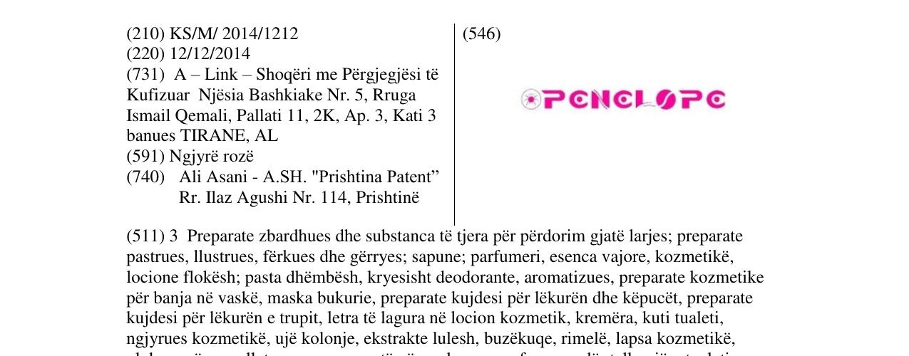 Zëri i markës PENELOPE në buletin