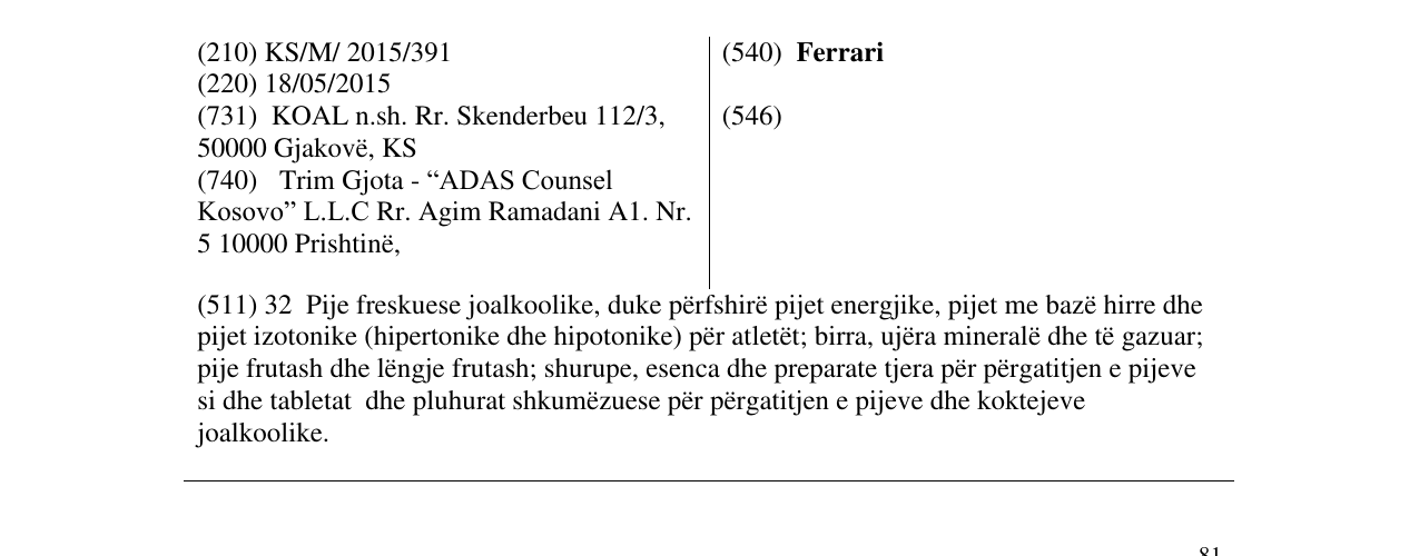 Zëri i markës Ferrari në buletin