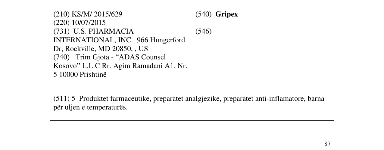 Zëri i markës Gripex në buletin