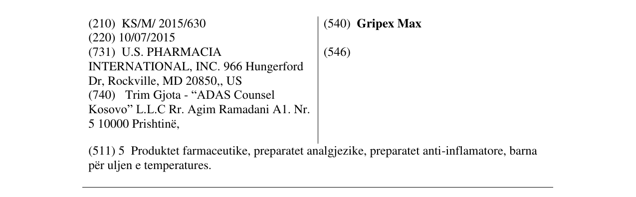 Zëri i markës Gripex Max në buletin