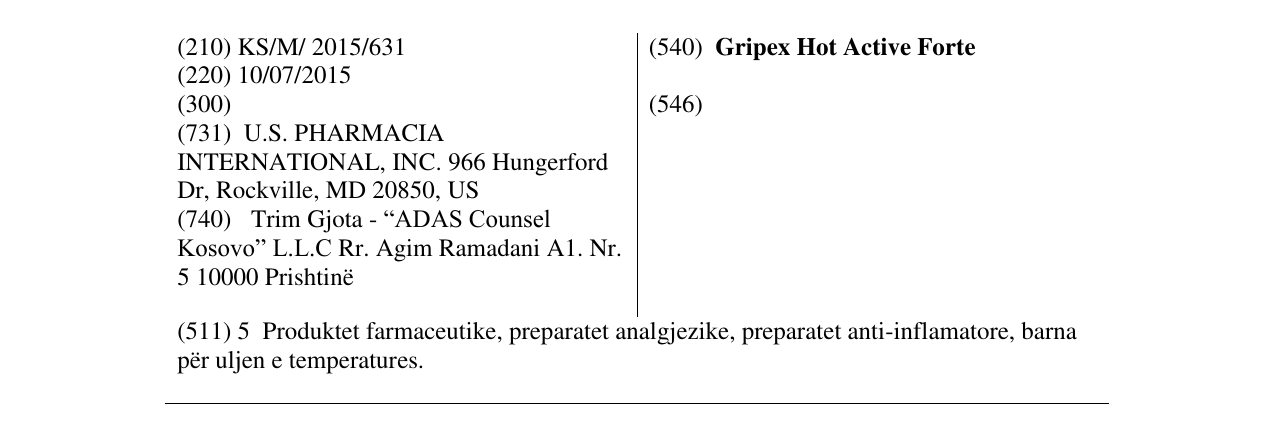Zëri i markës Gripex Hot Active Forte në buletin