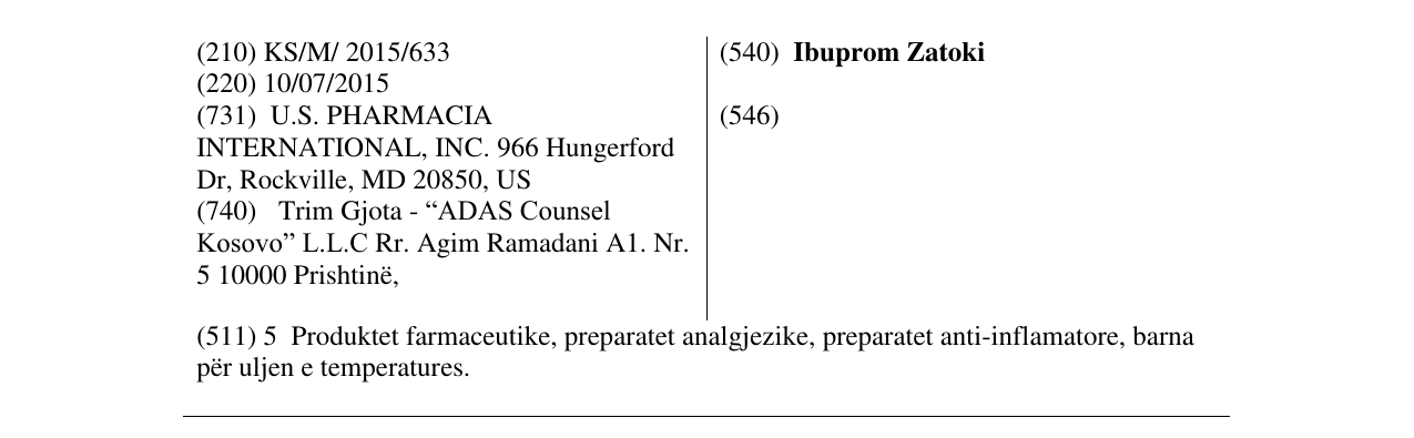 Zëri i markës Ibuprom Zatoki në buletin