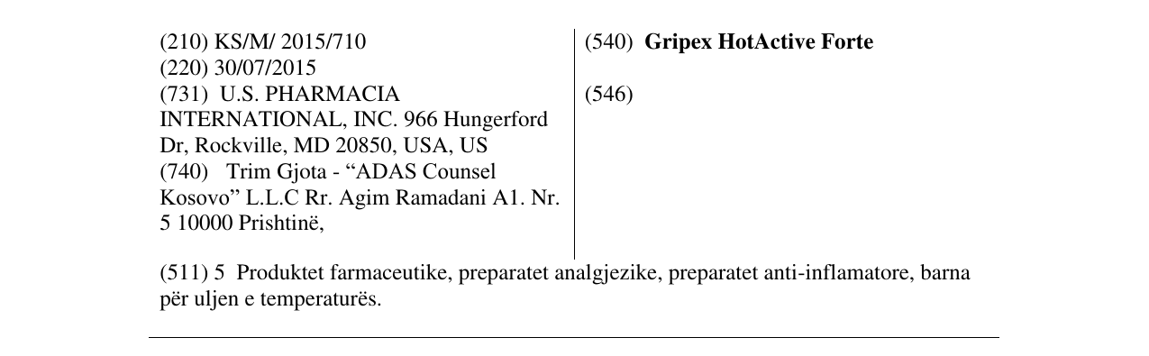Zëri i markës Gripex HotActive Forte në buletin