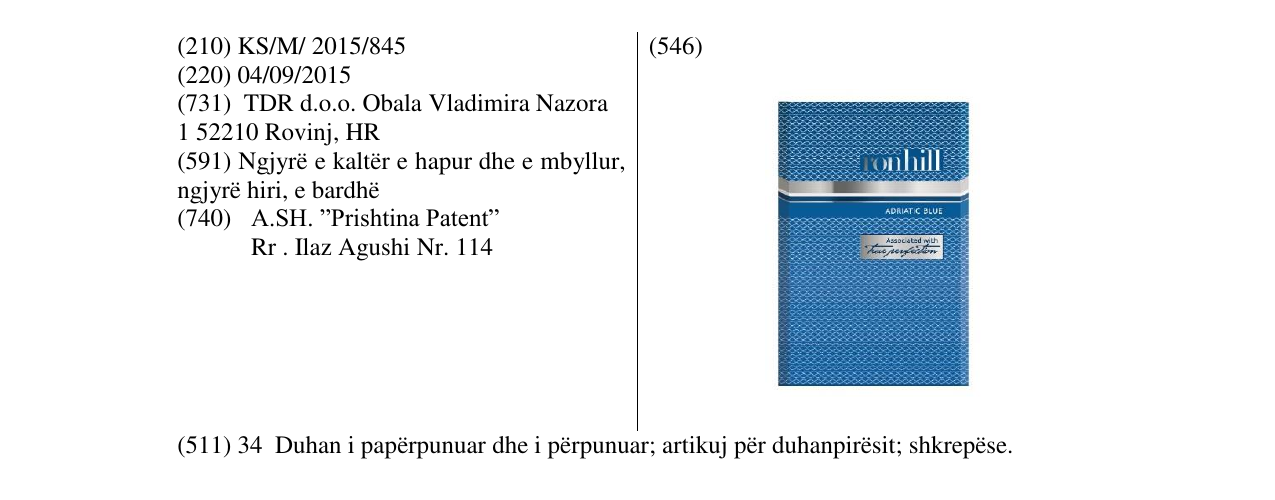 Zëri i markës ronhill ADRIATIC BLUE në buletin