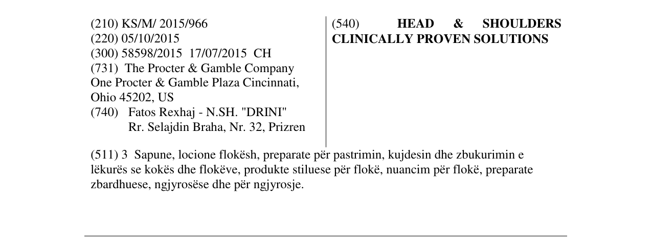 Zëri i markës HEAD & SHOULDERS CLINICALLY PROVEN SOLUTIONS në buletin