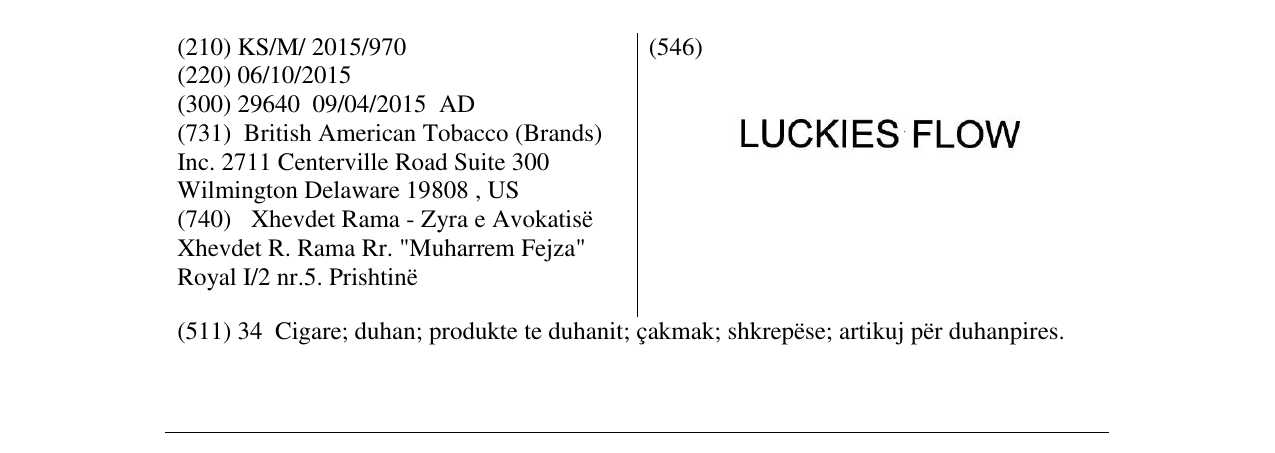 Zëri i markës LUCKIES FLOW në buletin
