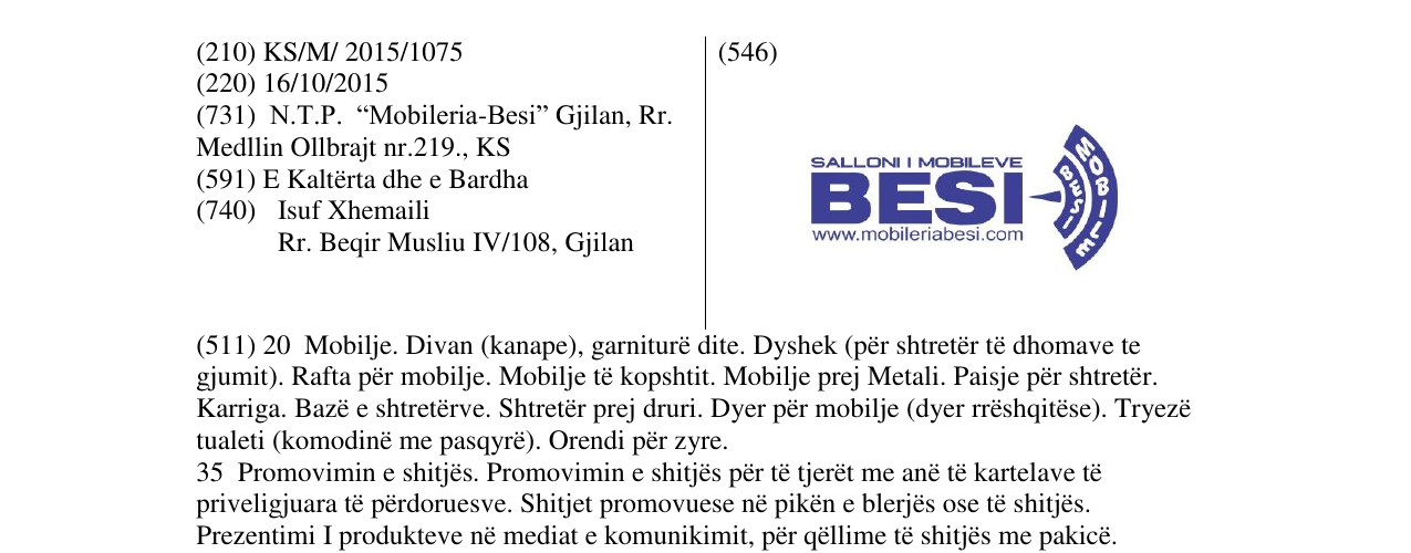 Zëri i markës SALLONI I MOBILEVE BESI në buletin