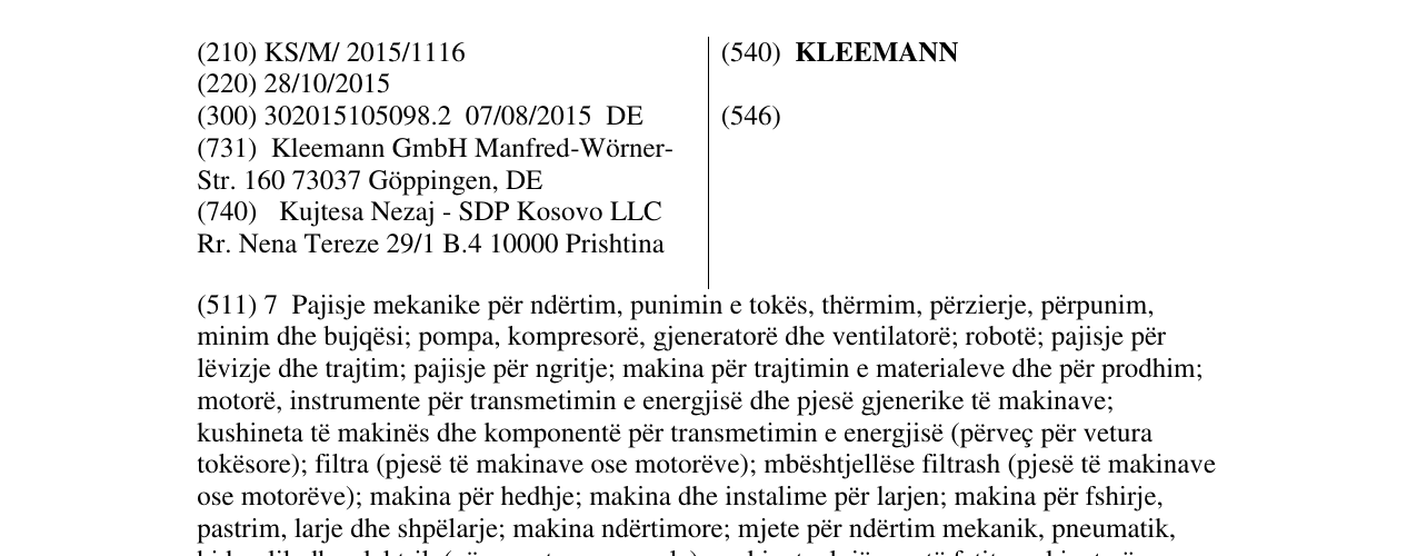 Zëri i markës KLEEMANN në buletin