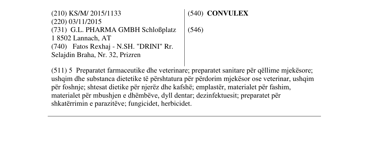 Zëri i markës CONVULEX në buletin