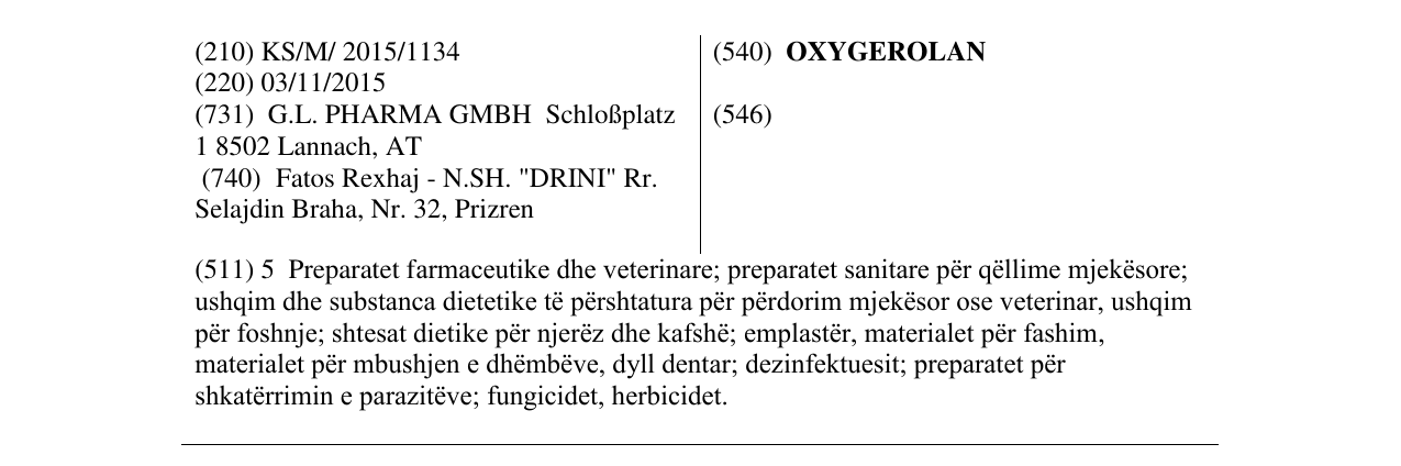 Zëri i markës OXYGEROLAN në buletin