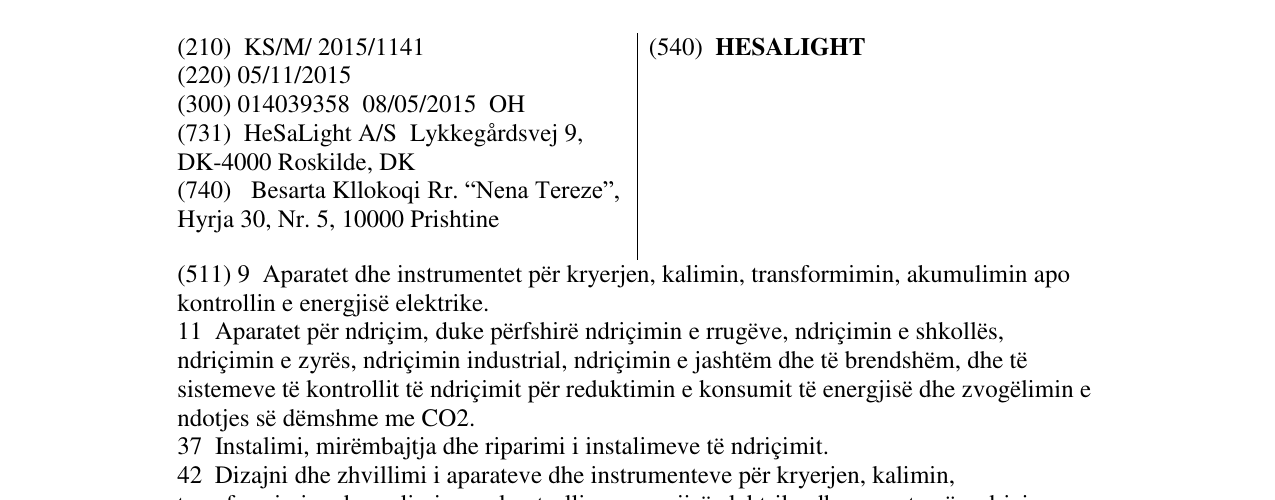 Zëri i markës HESALIGHT në buletin
