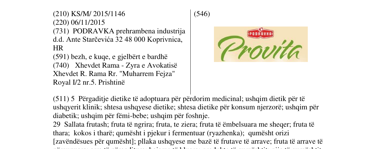 Zëri i markës Provita PODRAVKA në buletin