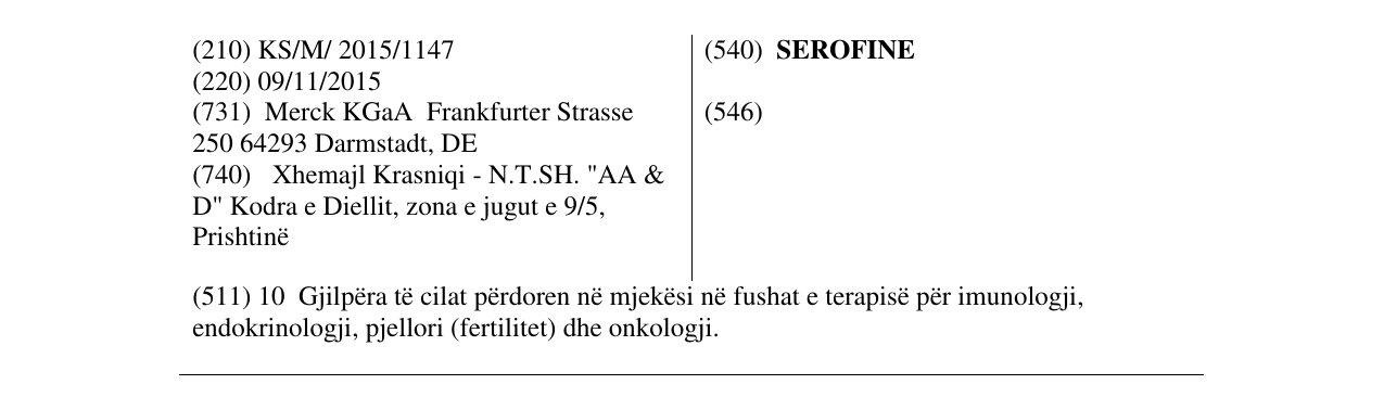 Zëri i markës SEROFINE në buletin