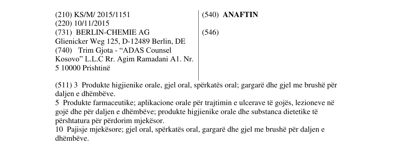 Zëri i markës ANAFTIN në buletin