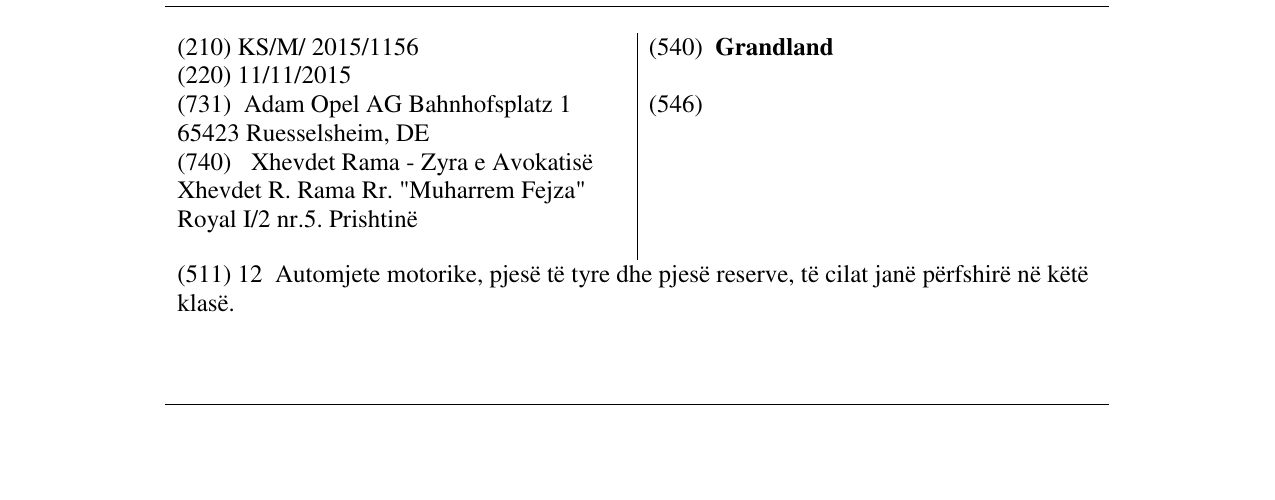 Zëri i markës Grandland në buletin