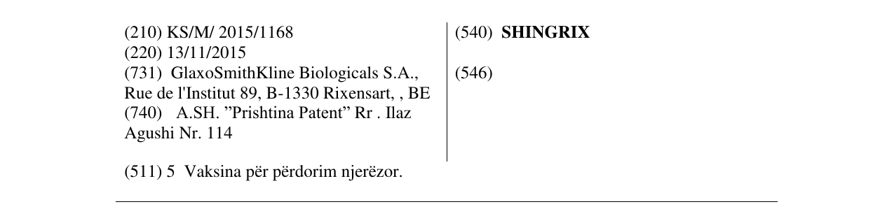 Zëri i markës SHINGRIX në buletin