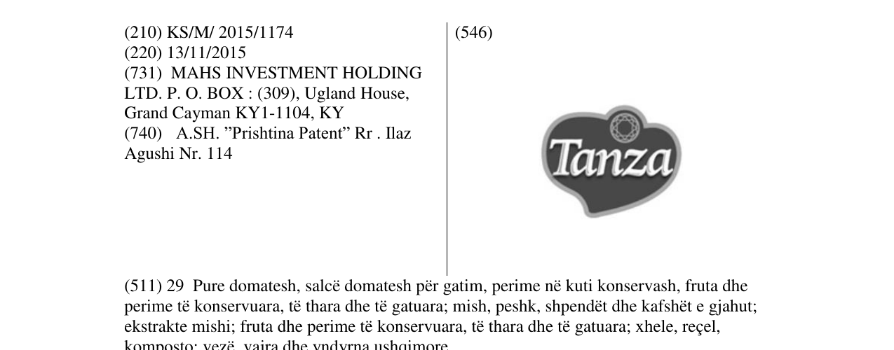 Zëri i markës Tanza në buletin