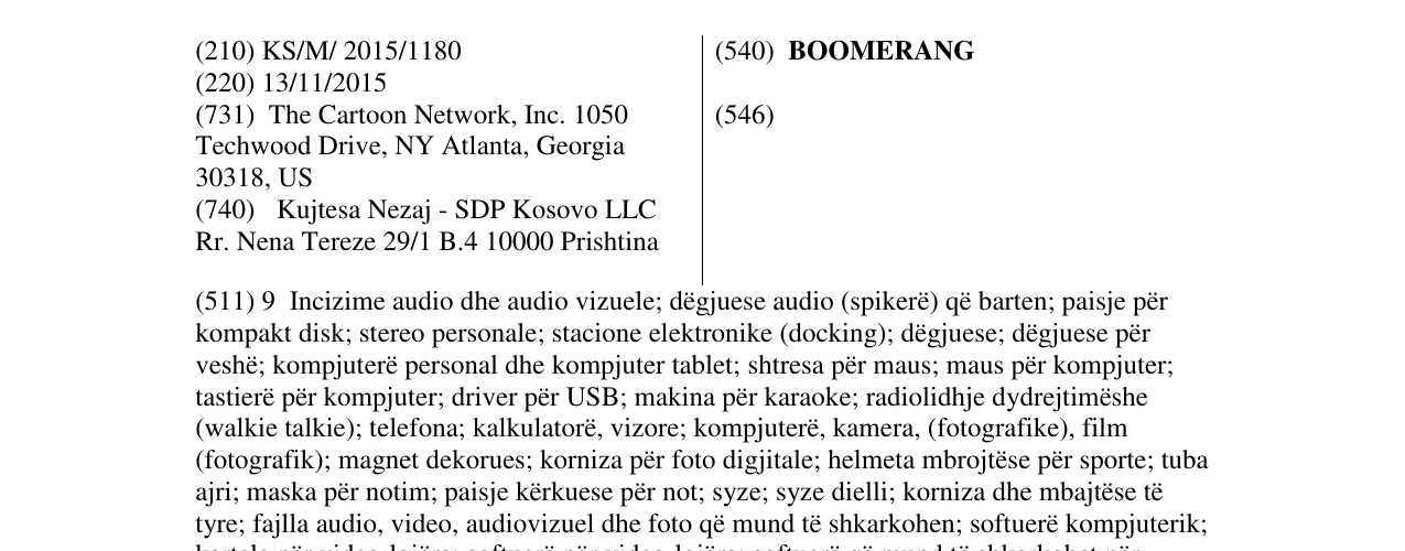 Zëri i markës BOOMERANG në buletin
