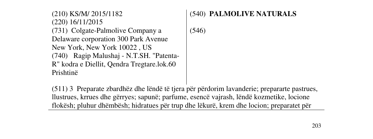 Zëri i markës PALMOLIVE NATURALS në buletin
