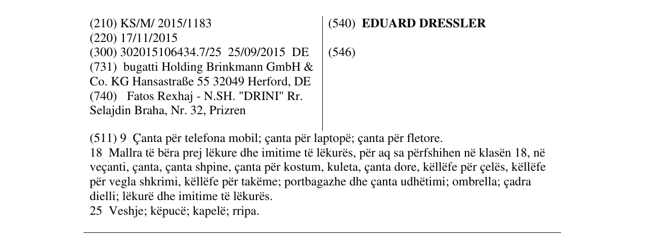 Zëri i markës EDUARD DRESSLER në buletin