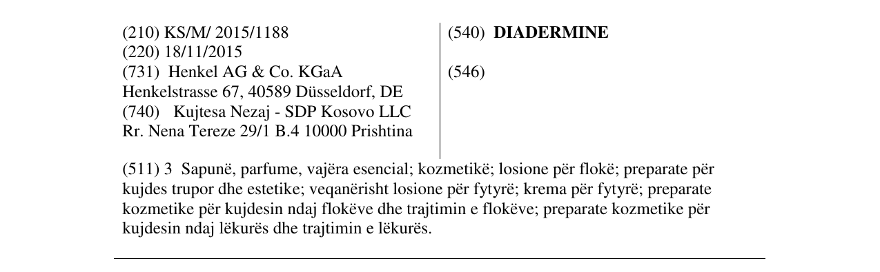 Zëri i markës DIADERMINE në buletin