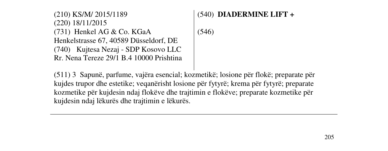 Zëri i markës DIADERMINE LIFT + në buletin
