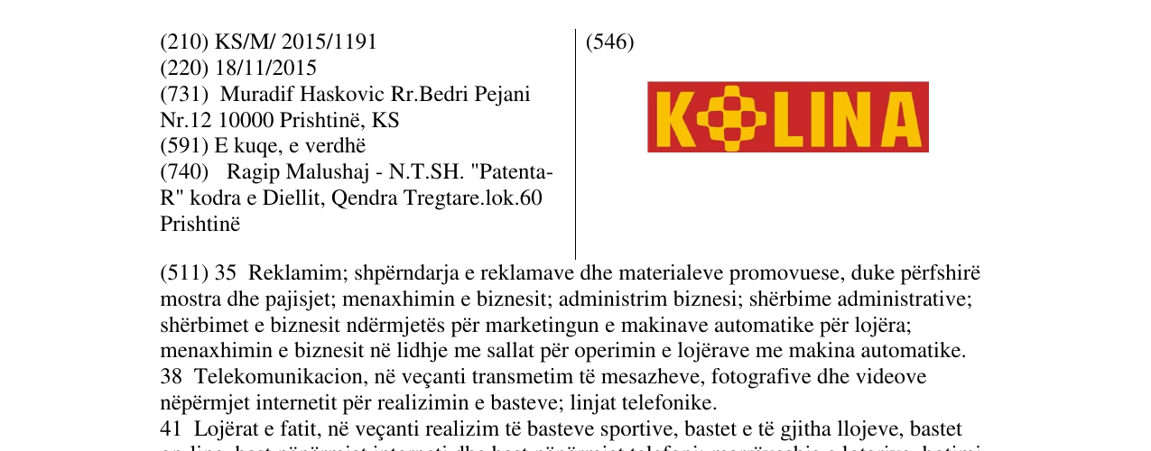 Zëri i markës KOLINA në buletin