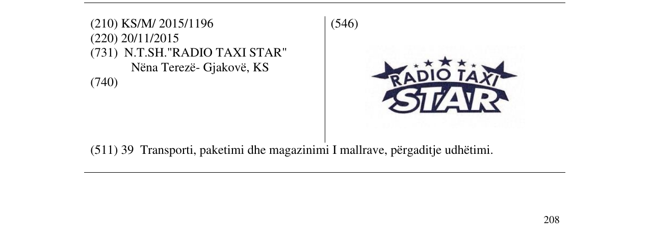 Zëri i markës RADIO TAXI STAR në buletin