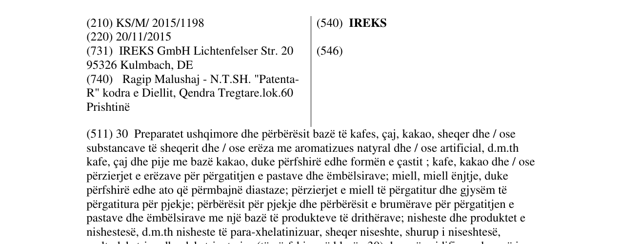 Zëri i markës IREKS në buletin